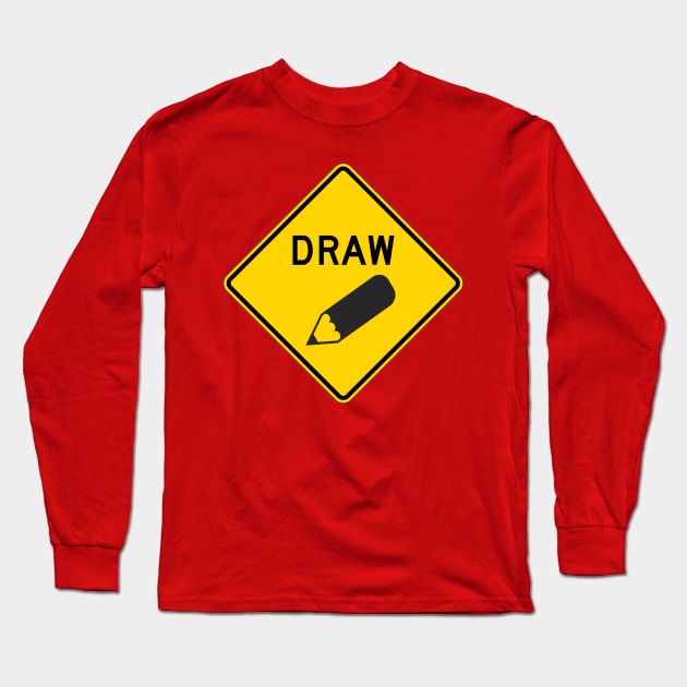 MUTCD W3-6 Draw Bridge with Pencil Sign Long Sleeve T-Shirt by HipsterSketch